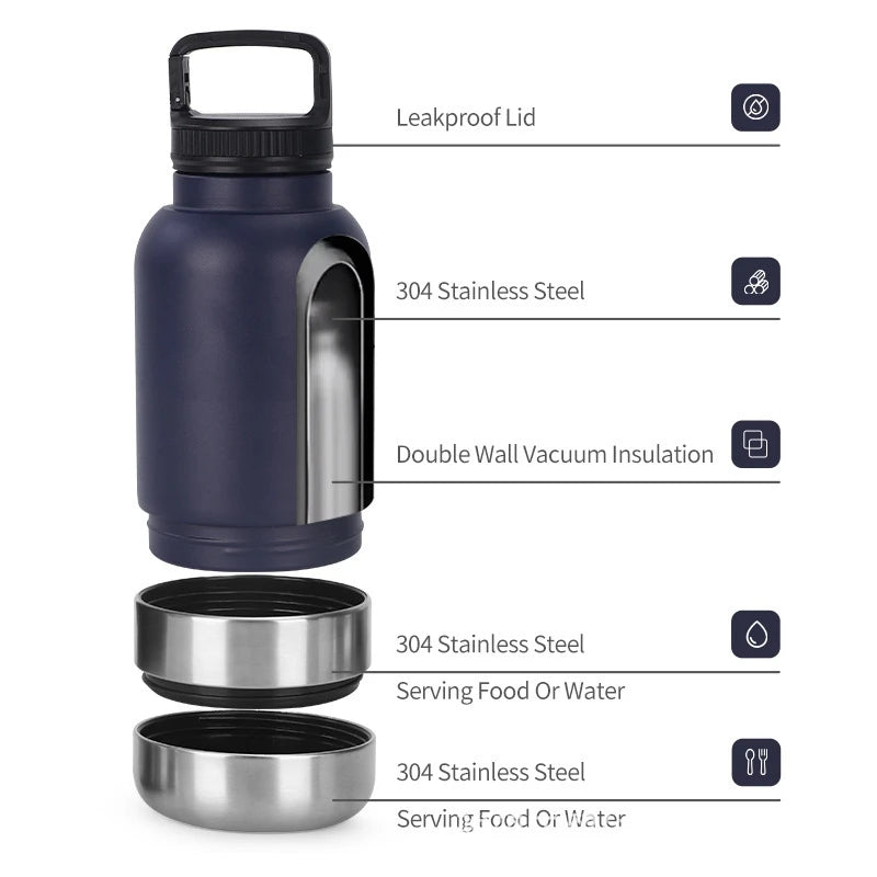 32 Oz Portable Stainless Steel Pet Feeder – 3-In-1 Travel Bowl & Insulated Water Bottle for Dogs