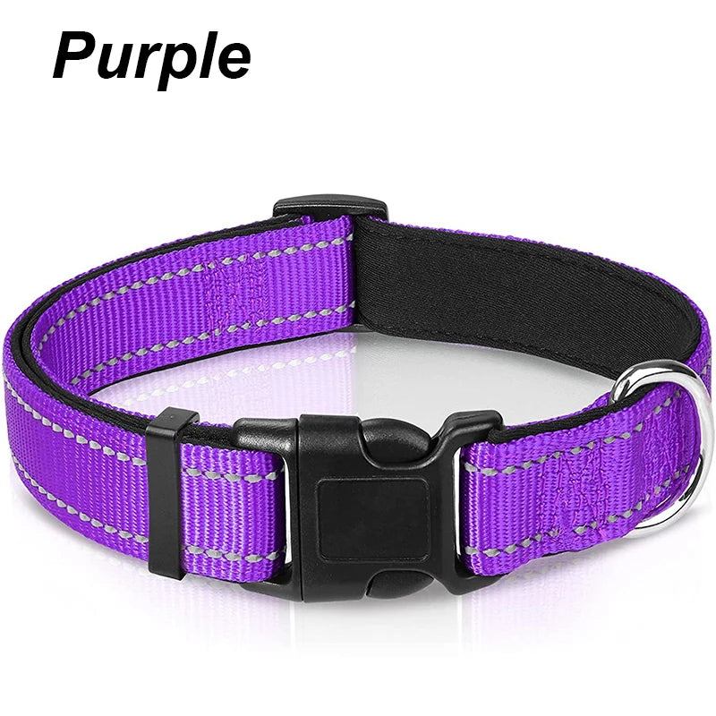 Reflective Dog Collar for Medium & Large Dogs – Adjustable, Soft Neoprene Padded Nylon, Sturdy & Comfortable