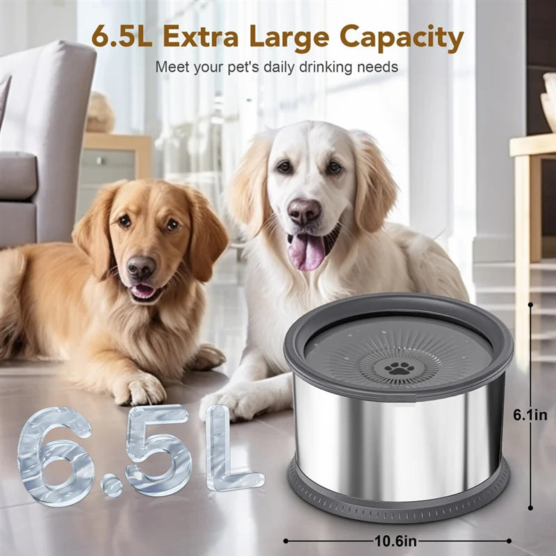 ABRN 6.5L Dog Water Bowl – 1.6 Gallon Spill-Proof Stainless Steel Feeder