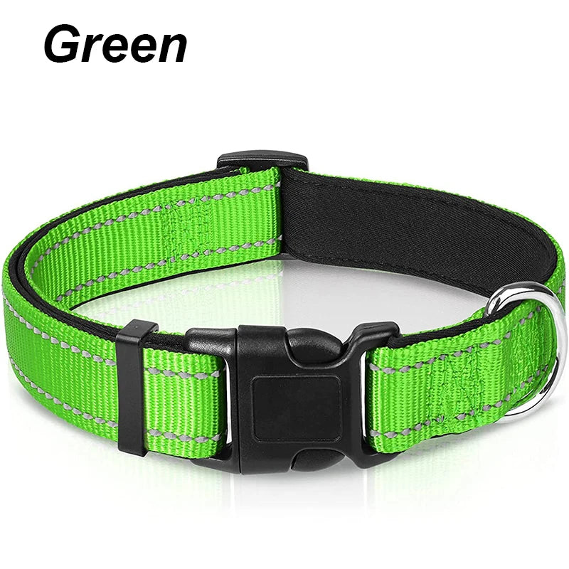 Reflective Dog Collar for Medium & Large Dogs – Adjustable, Soft Neoprene Padded Nylon, Sturdy & Comfortable