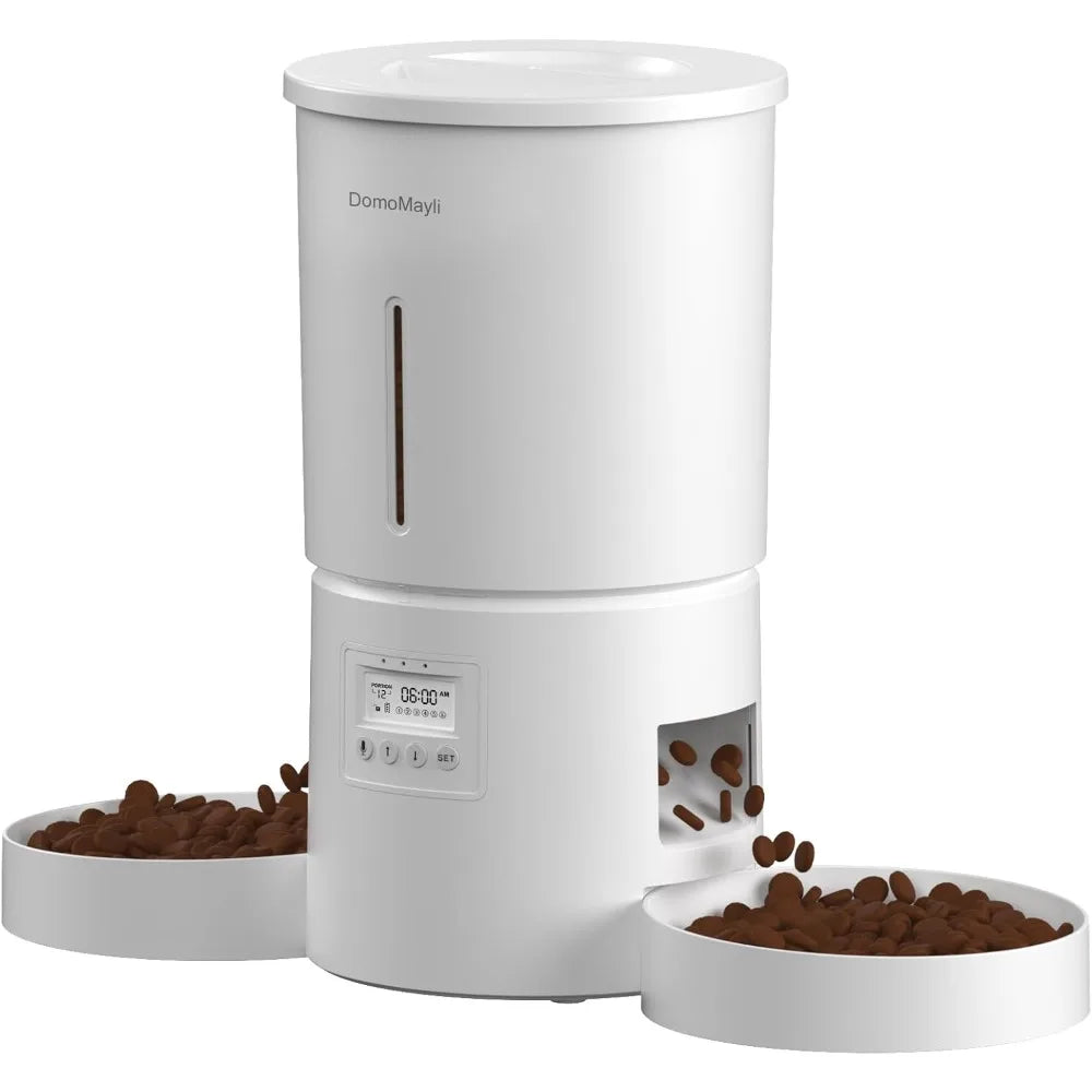 Automatic Dual Cat Feeder for 2 Cats | 6 Meals/Day, 12 Portions/Meal | Smart Pet Food Dispenser with Flexible Schedule