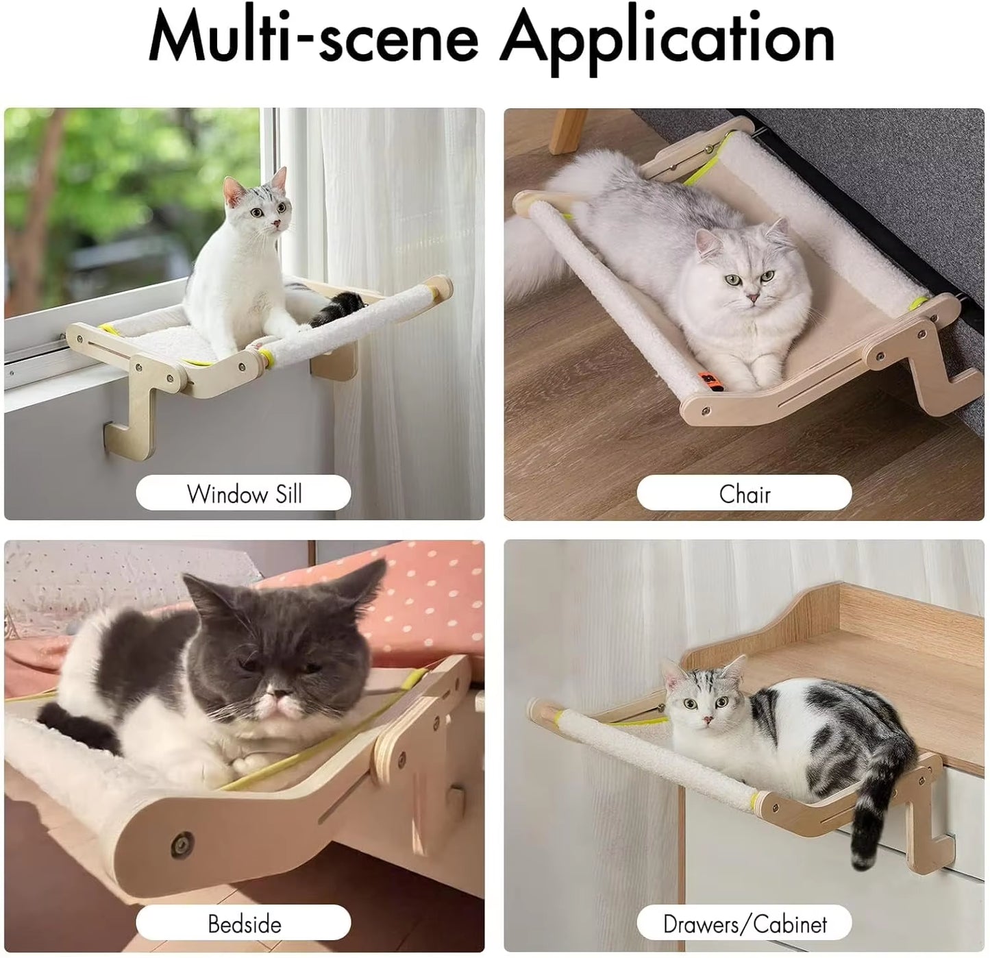 Cat Window Perch Lounge Mount Hammock Window Seat Bed Shelves for Indoor Cats No Drilling No Suction Cup Large Beige