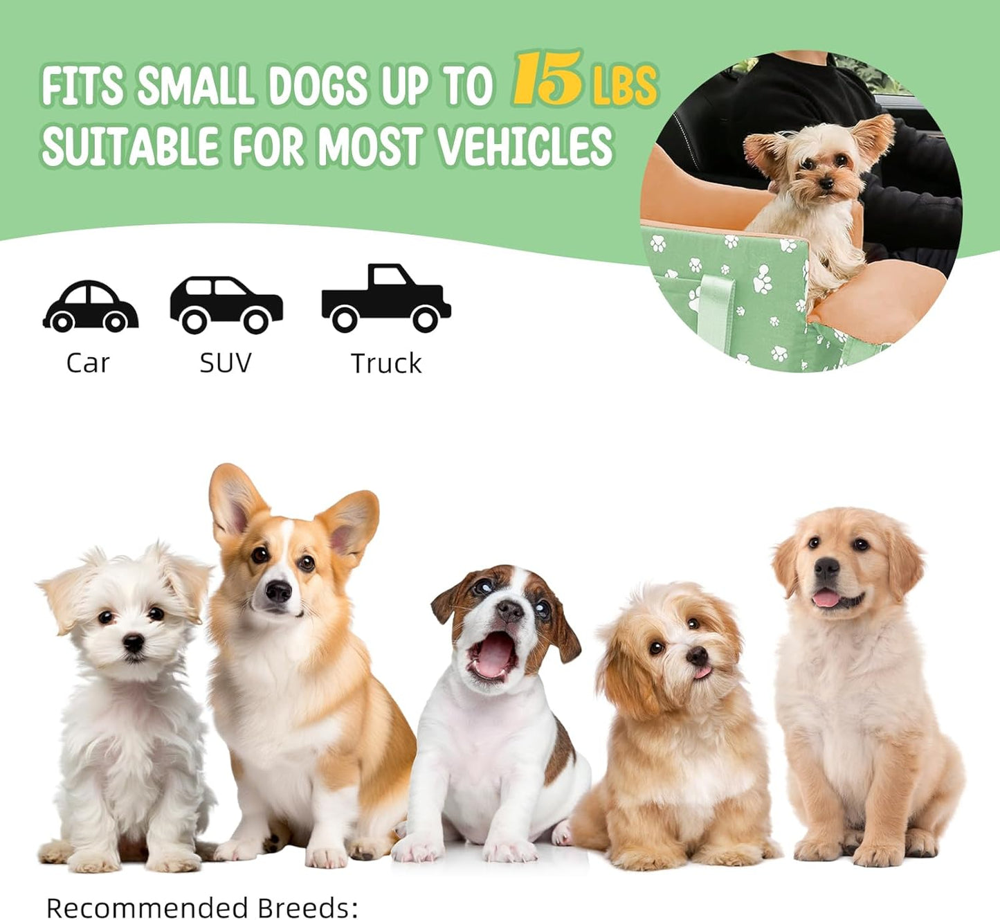 Cullaby Dog Center Console Car Seat for Small Dogs under 15lbs – Comfortable, Safe, Washable, and Portable Pet Car Seat with Safety Leash