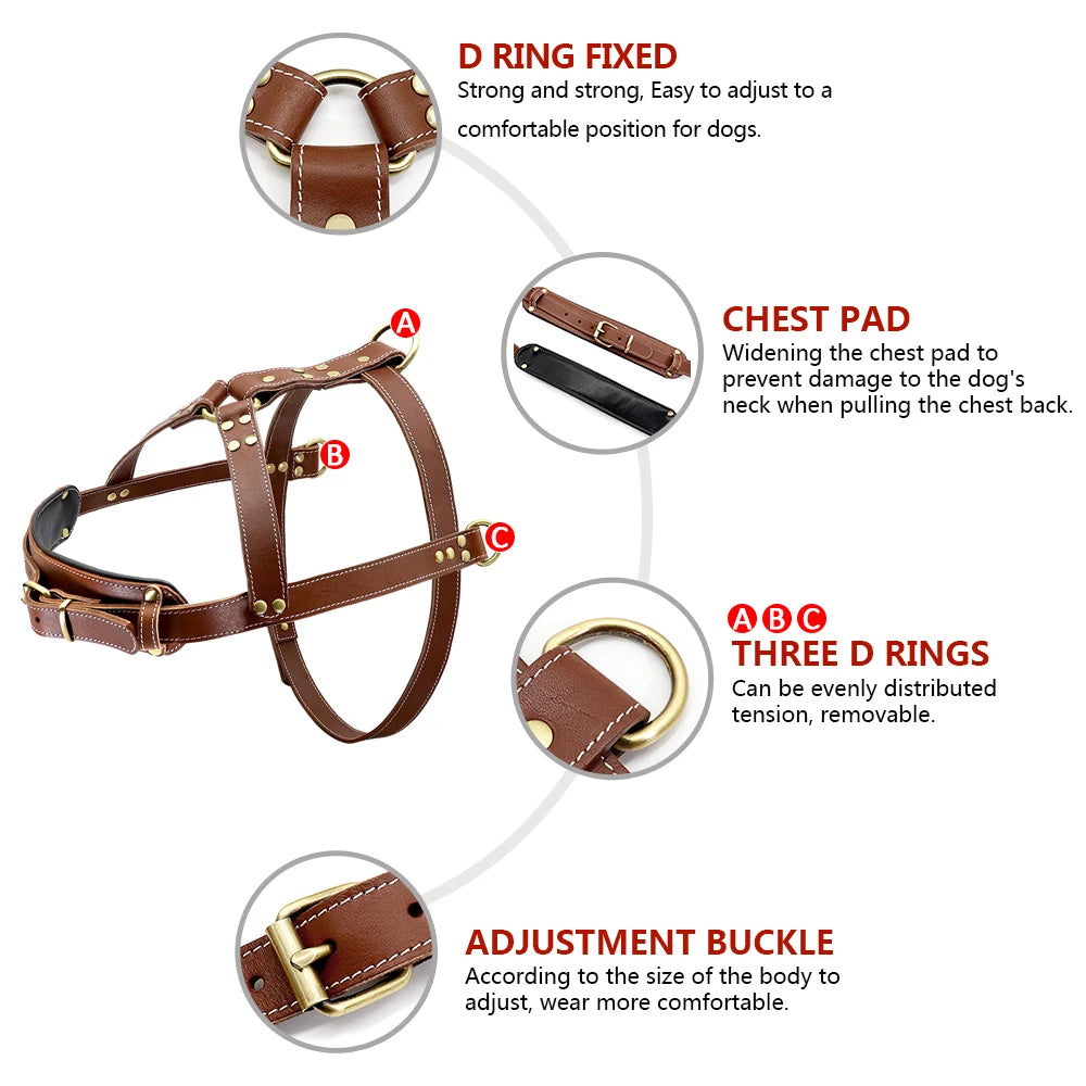 Real Leather Dog Harness – Durable Pet Training Harness for Large Dogs | Adjustable & Comfortable for German Shepherds