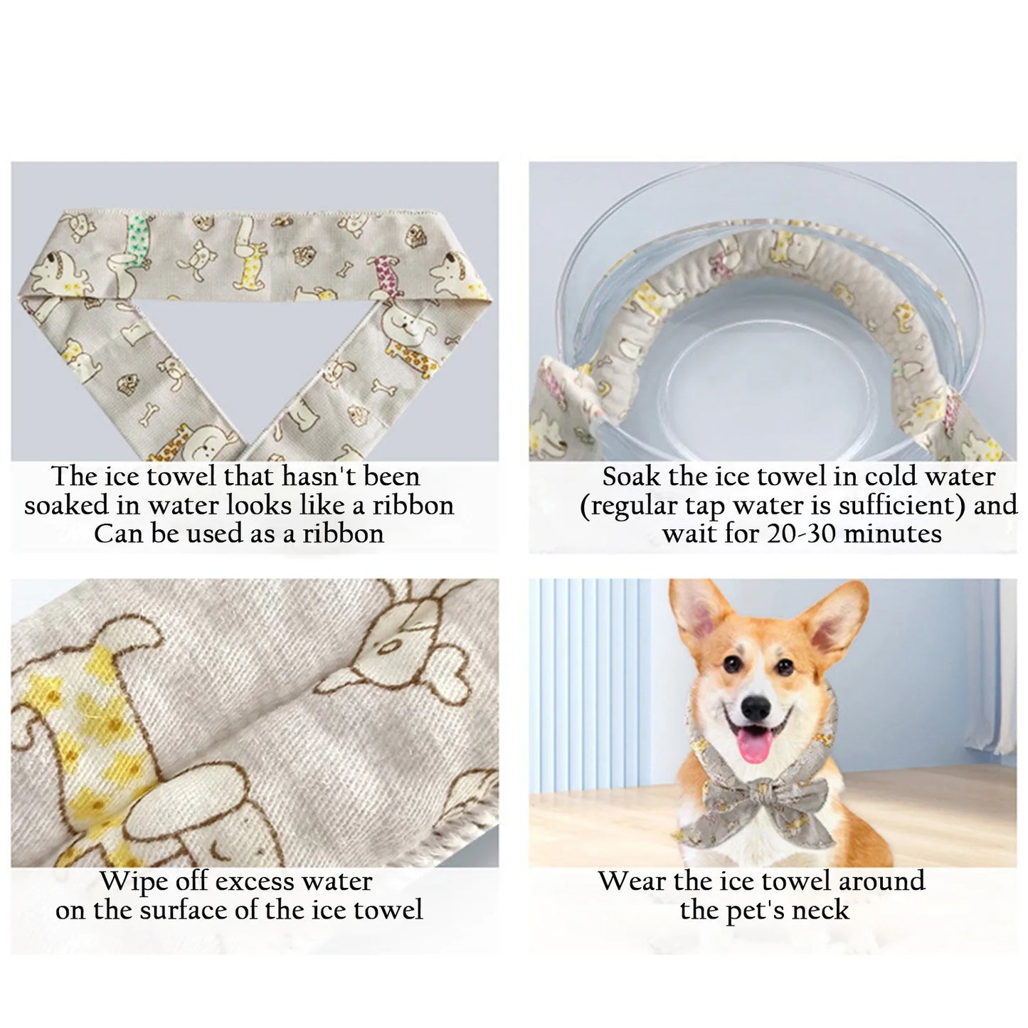 Pet Cooling Scarf – Adjustable Ice Crystal Bandana for Dogs & Cats, Breathable and Refreshing