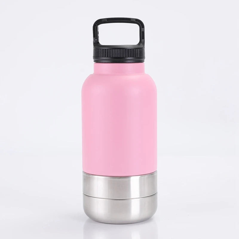 32 Oz Portable Stainless Steel Pet Feeder – 3-In-1 Travel Bowl & Insulated Water Bottle for Dogs
