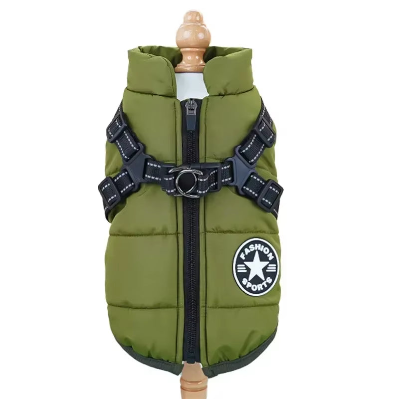 Winter Dog Coat with Harness – 2-in-1 Waterproof Fleece Jacket for Small to Large Dogs | Zipper Design