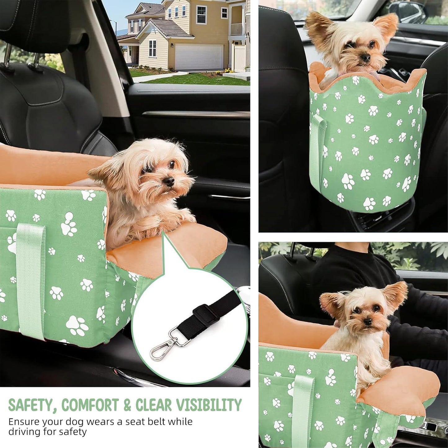 Cullaby Dog Center Console Car Seat for Small Dogs under 15lbs – Comfortable, Safe, Washable, and Portable Pet Car Seat with Safety Leash