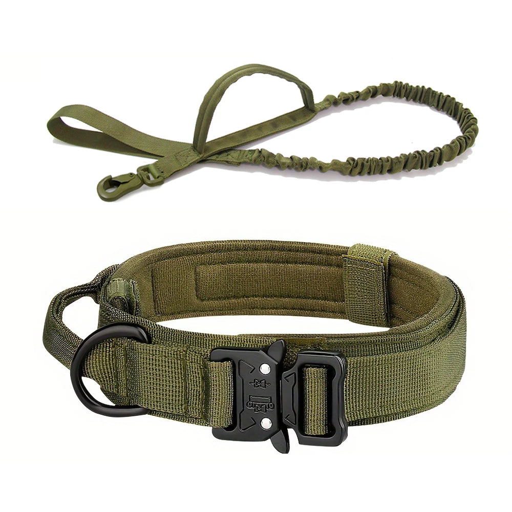 Heavy Duty Tactical Dog Collar & Leash Set – Military Collar with Handle for Medium/Large Dogs