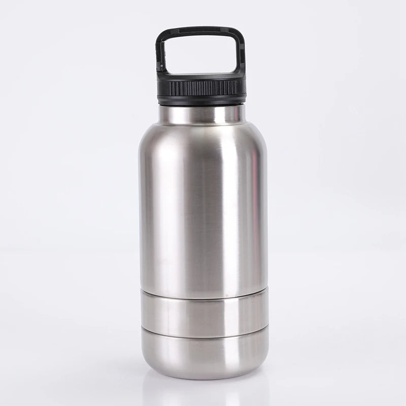 32 Oz Portable Stainless Steel Pet Feeder – 3-In-1 Travel Bowl & Insulated Water Bottle for Dogs