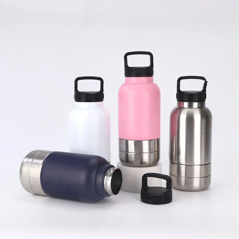 32 Oz Portable Stainless Steel Pet Feeder – 3-In-1 Travel Bowl & Insulated Water Bottle for Dogs