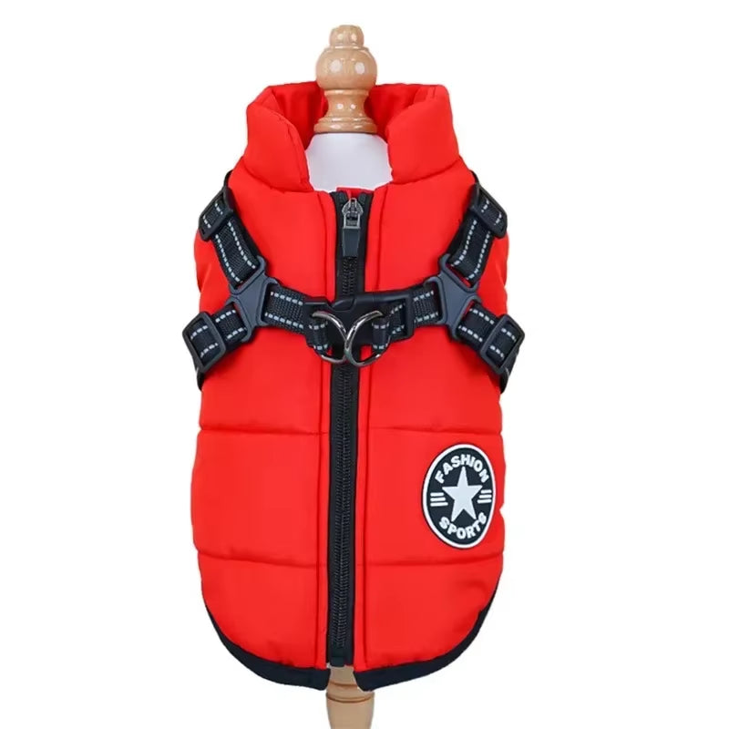 Winter Dog Coat with Harness – 2-in-1 Waterproof Fleece Jacket for Small to Large Dogs | Zipper Design