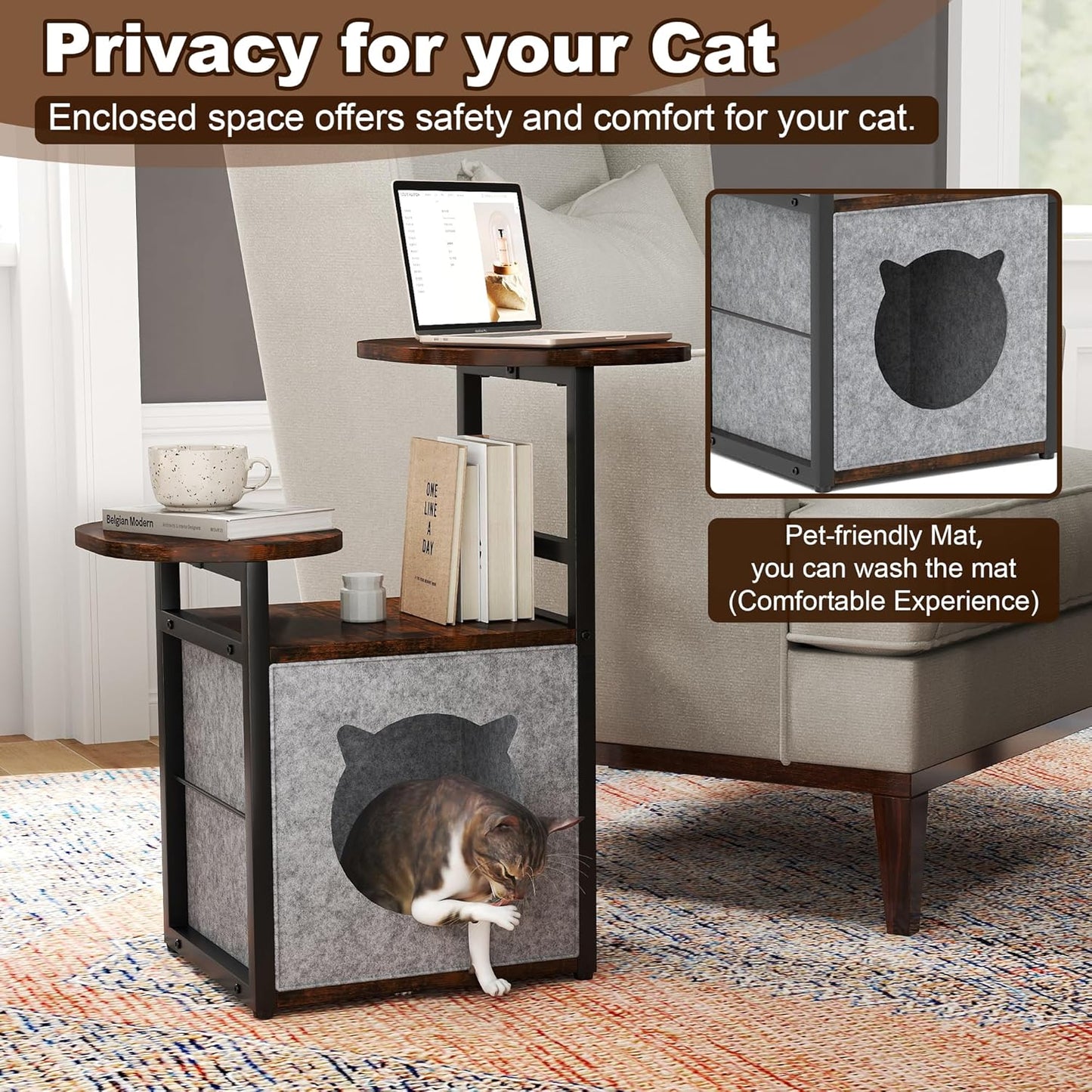 2-in-1 Cat Condo & End Table with Storage | Multifunctional Pet Furniture for Living Room & Bedroom