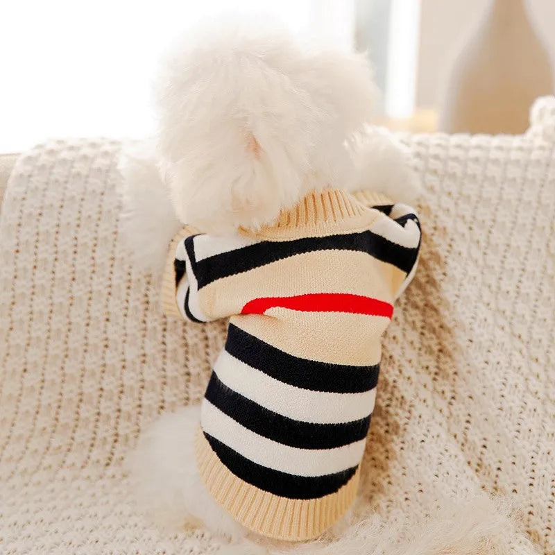 Knitted Winter Sweater for Dogs & Cats – Striped Cardigan for Small Pets