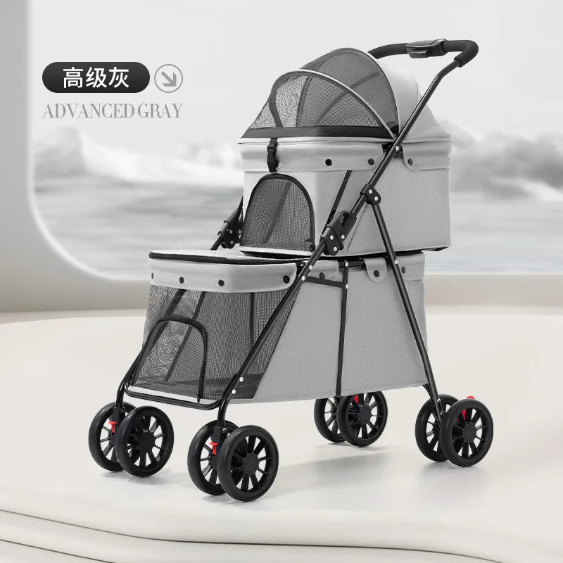 Double Pet Stroller – One-Hand Folding Dog & Cat Travel Carrier, Max 24KG