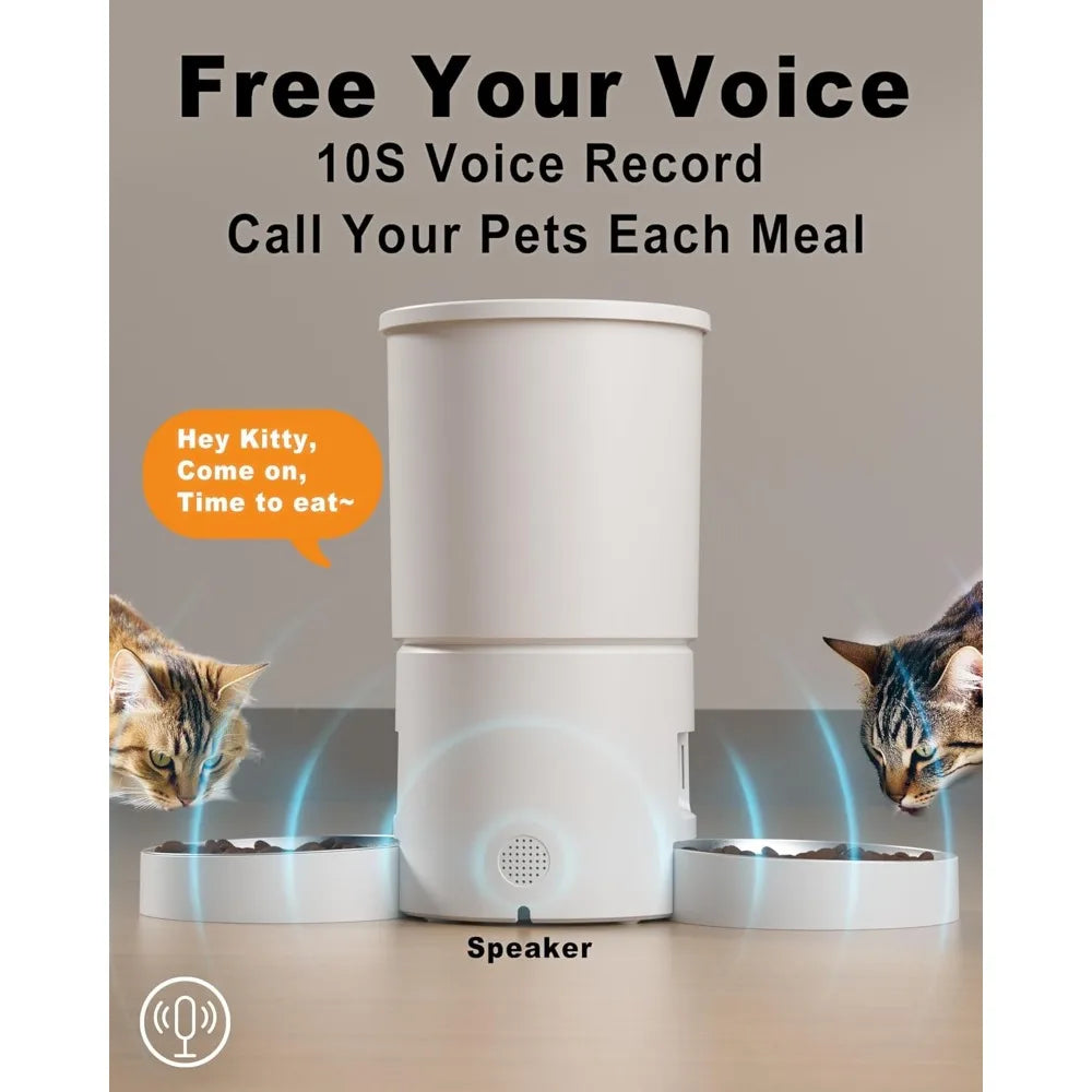 Automatic Dual Cat Feeder for 2 Cats | 6 Meals/Day, 12 Portions/Meal | Smart Pet Food Dispenser with Flexible Schedule