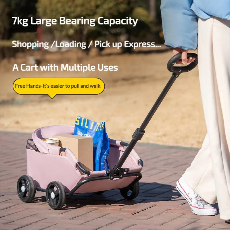 Portable Pet Stroller – 4 Wheels, Sun Protection for Dogs & Cats