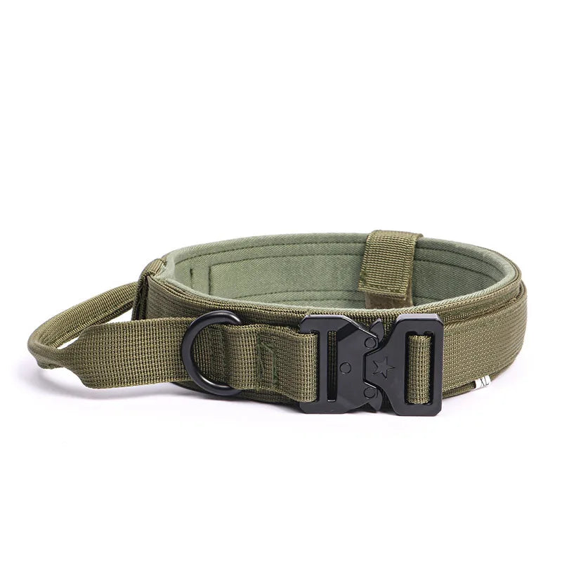 Outdoor Tactical Dog Collar – Adjustable Military Nylon Collar with Traction Rope for Pets