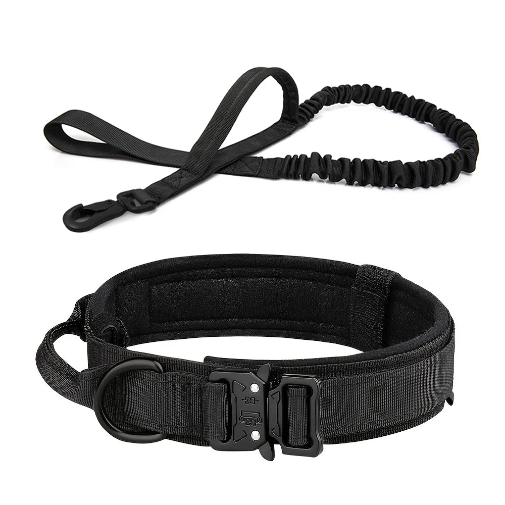 Heavy Duty Tactical Dog Collar & Leash Set – Military Collar with Handle for Medium/Large Dogs