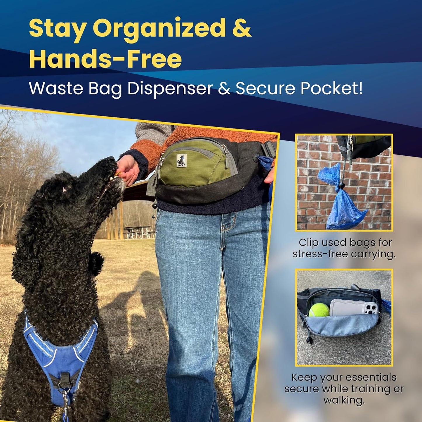 JACKZ Dog Treat Pouch – Versatile Training Bag with Poop Bag Dispenser | Adjustable Waist & Crossbody Carry
