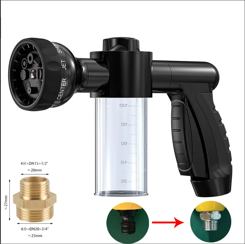High-Pressure Sprayer Nozzle Hose Dog Shower Gun - 3 Mode Adjustable Foam Pet Wash Cleaning Tool