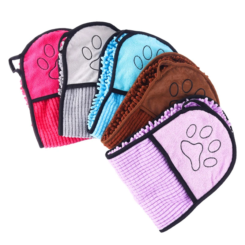 Quick-Dry Soft Dog Bath Robe Towel – Super Absorbent Pet Cleaning Washcloth with Double Pockets