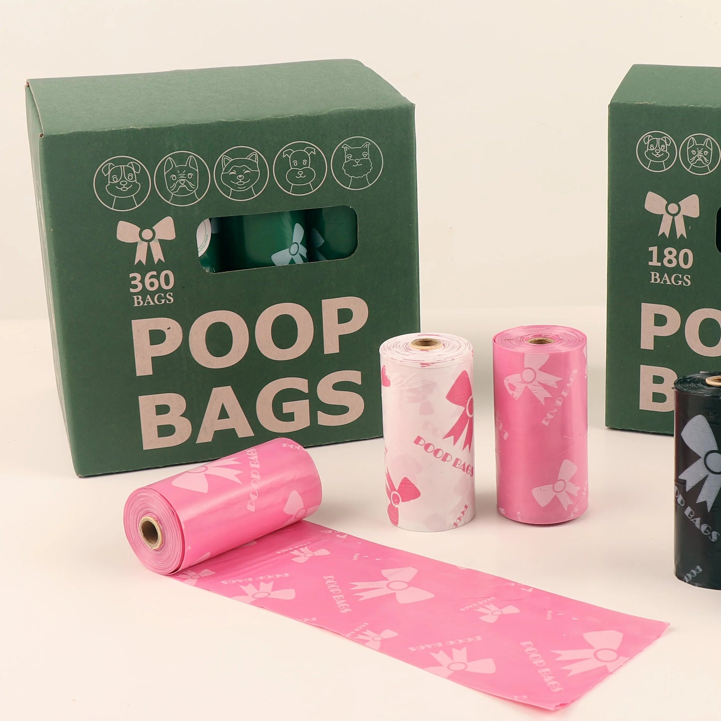Thick & Durable Pet Poop Bags with Pink Bows – Leakproof Dog & Cat Waste Bags for Outdoor Walks, Multiple Sizes