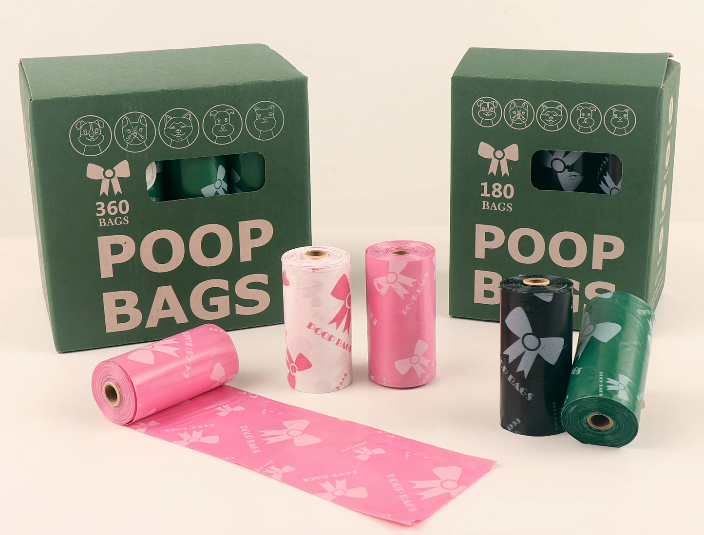Thick & Durable Pet Poop Bags with Pink Bows – Leakproof Dog & Cat Waste Bags for Outdoor Walks, Multiple Sizes