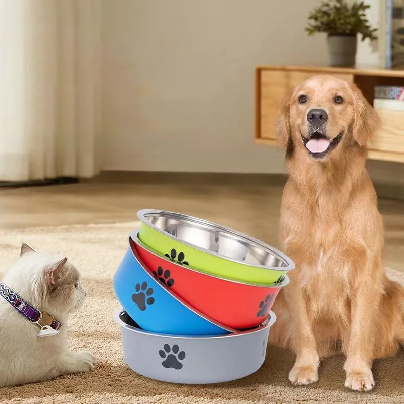 Stainless Steel Dog Water Bowl with Non-Slip Rubber Base, Small Cats and Dogs Drinking Feeding Pet Bowl