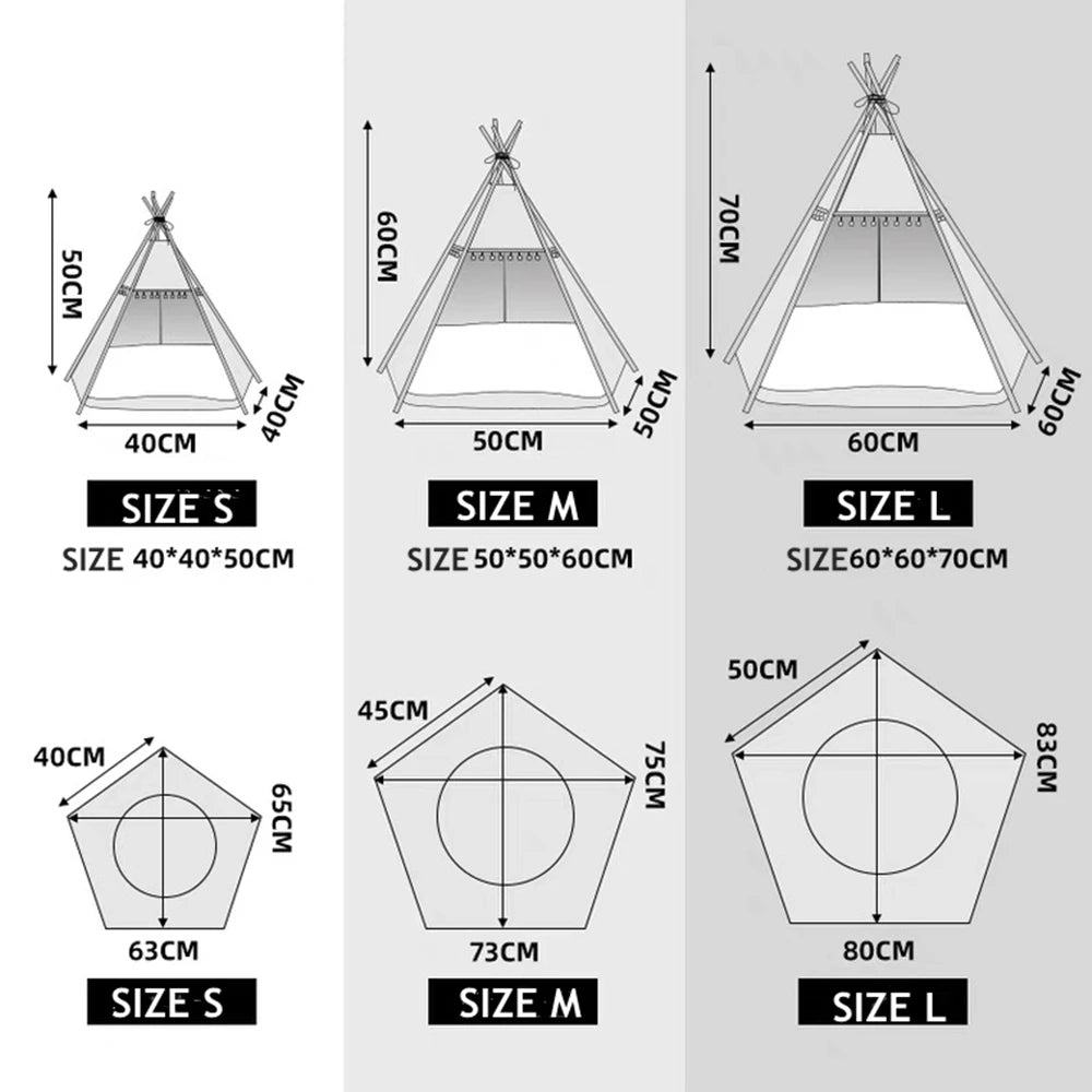 Pet Teepee Dog & Cat Bed Tent – Portable Puppy House with Thick Cushion, Suitable for Small to Medium Pets