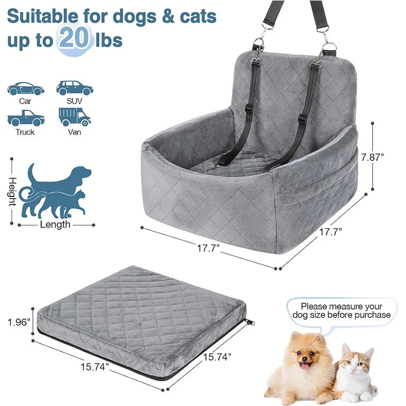 Car Dog Bed & Travel Mat – Front & Rear Safety Seat for Small Dogs & Cats Up to 20lbs