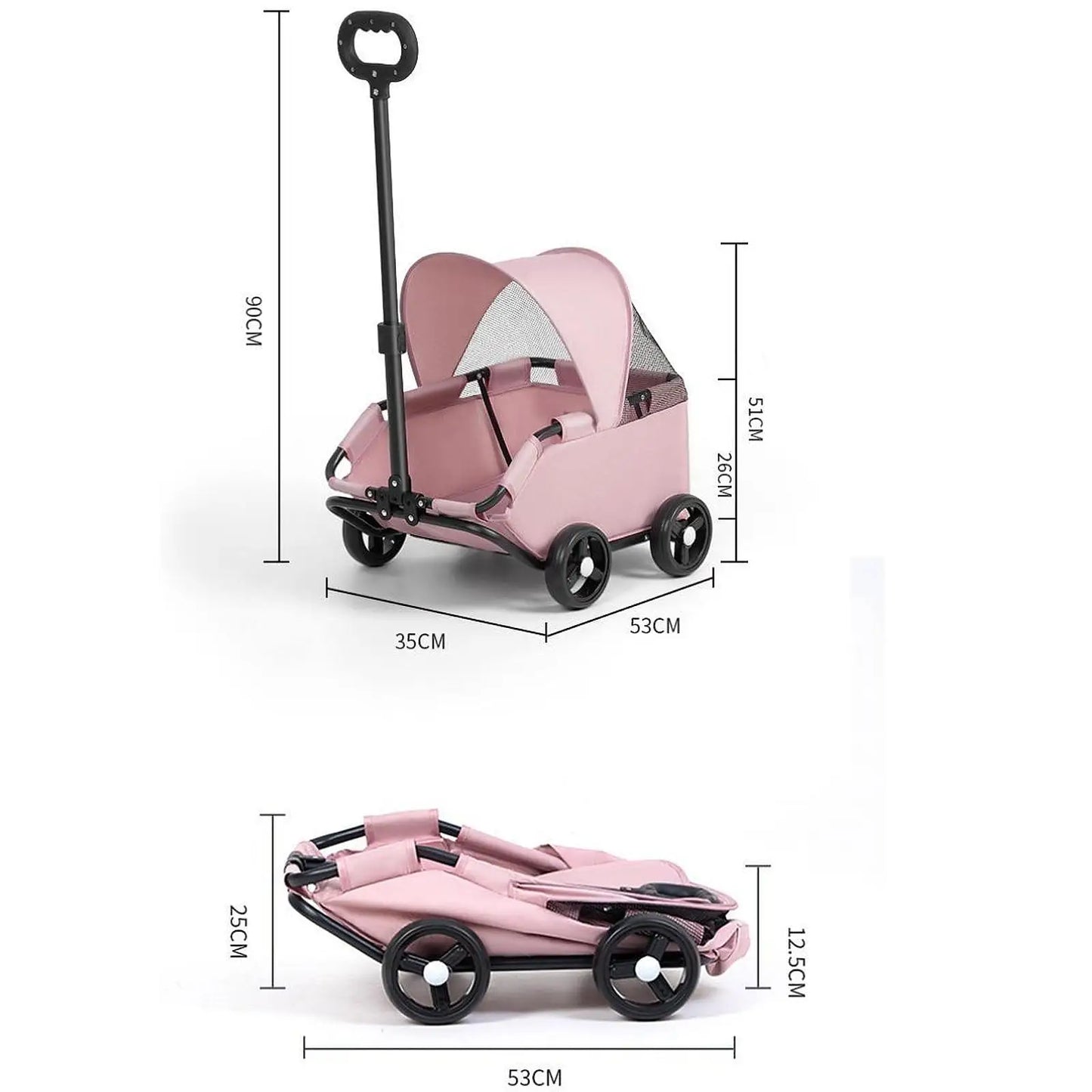 Portable Pet Stroller – 4 Wheels, Sun Protection for Dogs & Cats