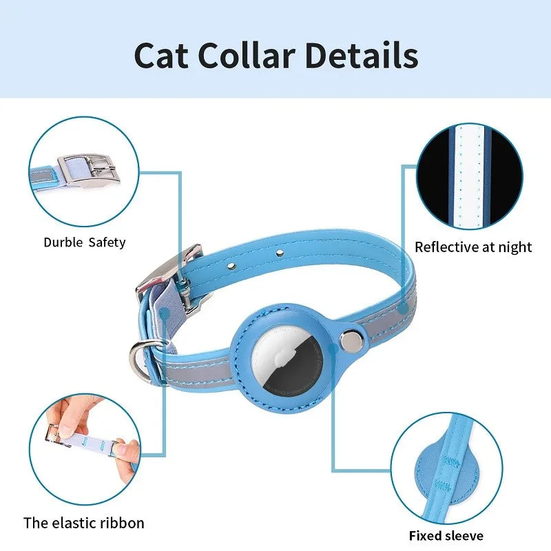 Reflective Leather Dog Collar for Apple Airtag – Adjustable Anti-Lost Collar for Dogs and Cats | Durable PU Leather, Safe & Stylish