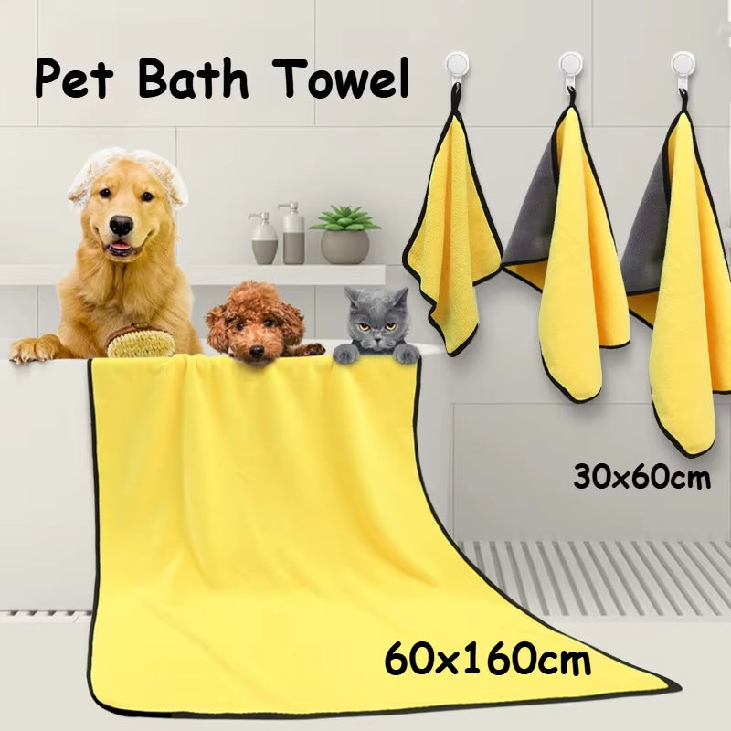 60x160cm Pet Towel – Quick-Drying Coral Velvet Dog and Cat Bath Towel Soft & Absorbent