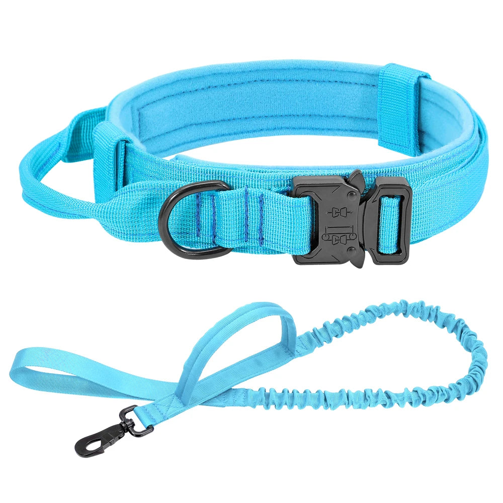 Military Tactical Dog Collar & Bungee Leash Set – Nylon Training Collar for Medium to Large Dogs