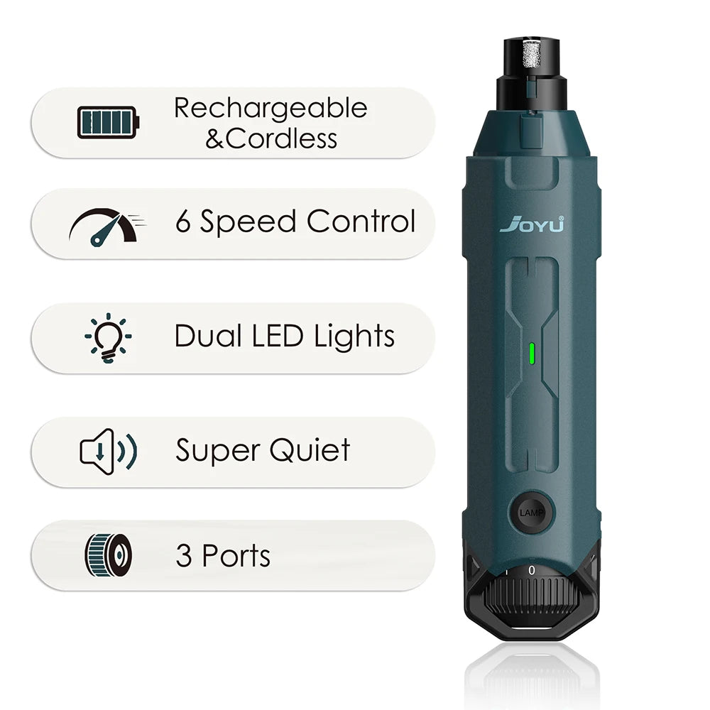 6-Speed Rechargeable Dog Nail Grinder – Quiet & Safe Electric Pet Nail Trimmer for Painless Grooming