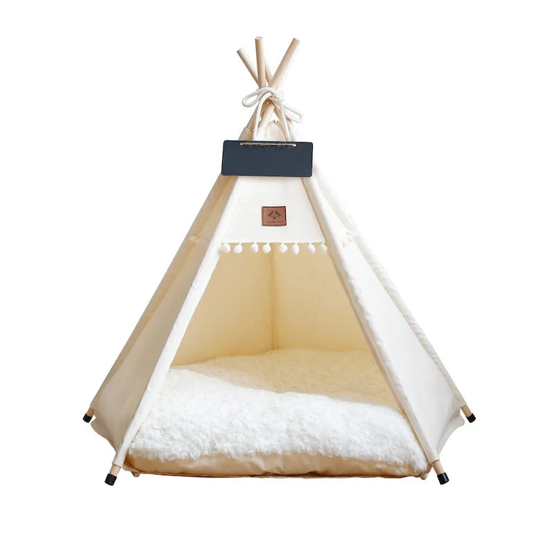 Pet Teepee Dog & Cat Bed Tent – Portable Puppy House with Thick Cushion, Suitable for Small to Medium Pets
