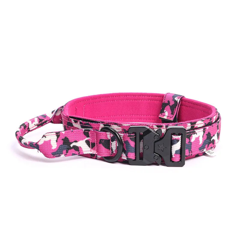 Outdoor Tactical Dog Collar – Adjustable Military Nylon Collar with Traction Rope for Pets