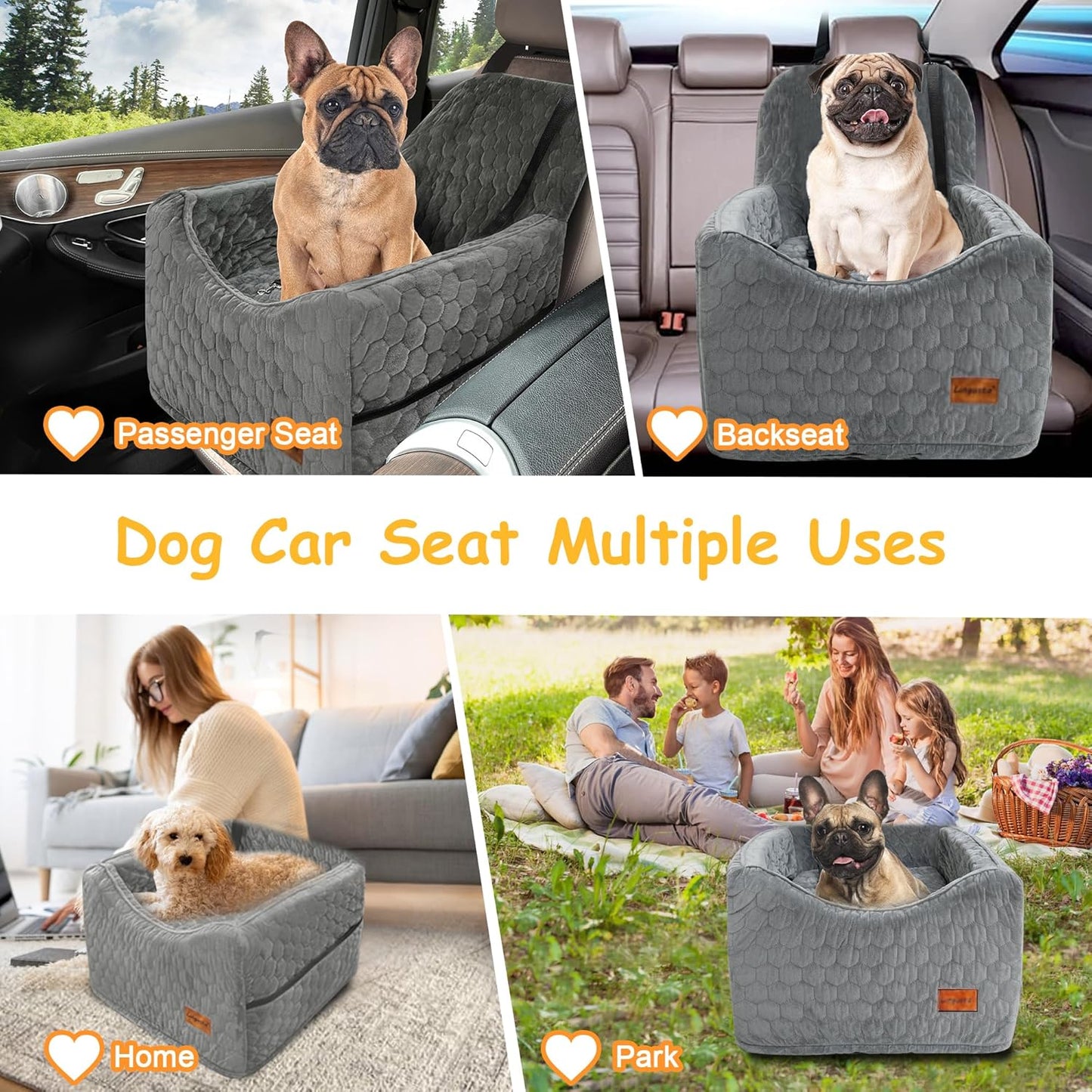 Memory Foam Dog Car Seat for Small & Medium Dogs – Washable, Adjustable, Comfortable Pet Booster Seat for Safe Car Travel