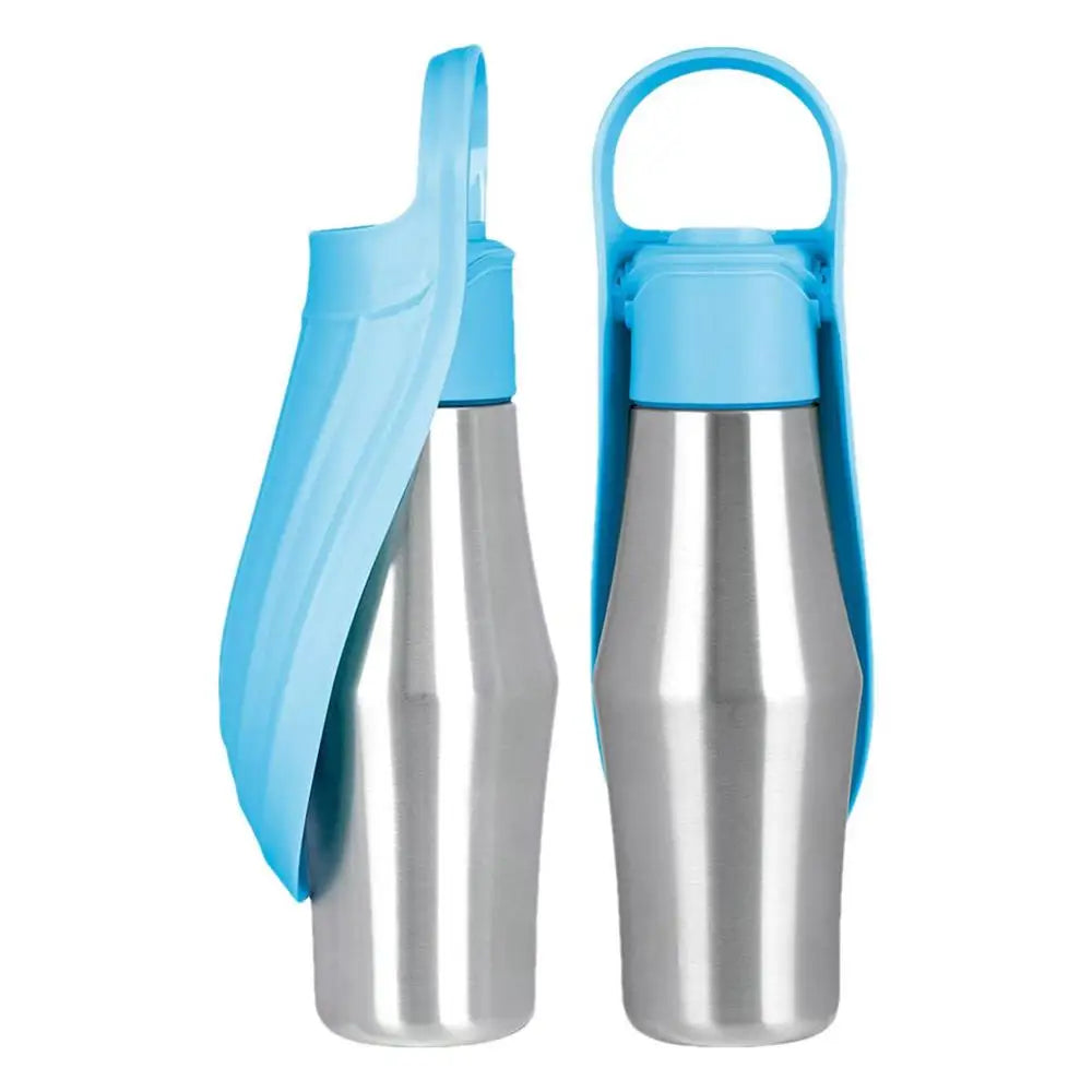 Portable Dog Water Bottle - 750ml (27oz) Stainless Steel Travel Water Dispenser with Leaf Shape Bowl for Small & Large Dogs