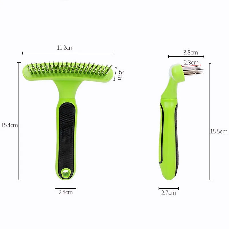 Double Teeth Dog Comb Pet Hair Remover, Stainless Steel Grooming Brush for Dogs & Cats, Effective Fur Detangler & Massage Tool