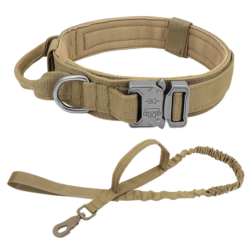 Military Tactical Dog Collar & Bungee Leash Set – Nylon Training Collar for Medium to Large Dogs