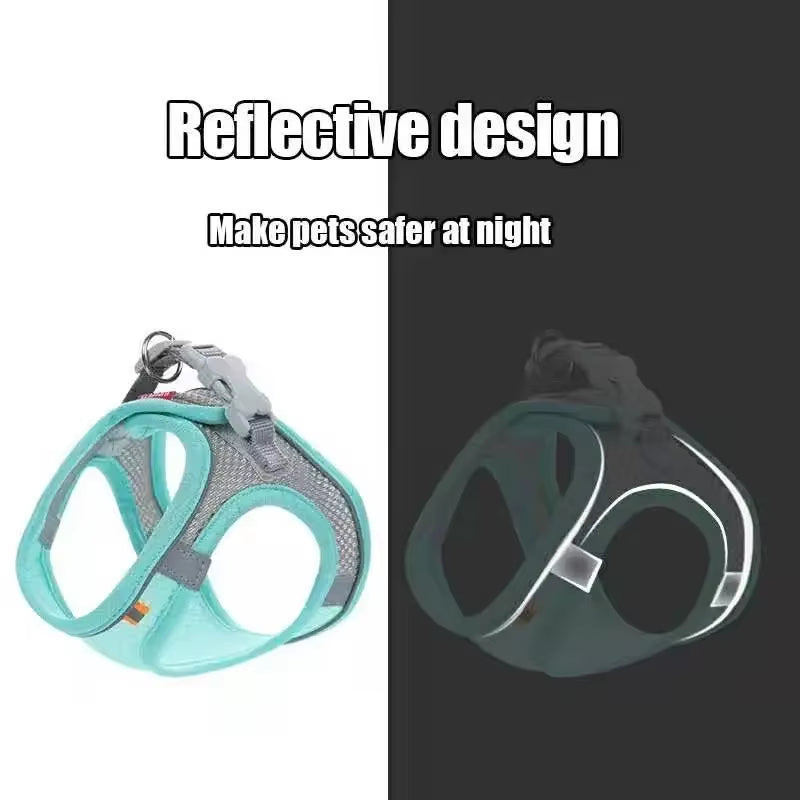 Reflective Mesh Cat & Dog Harness Vest with Leash Set – Adjustable, No-Pull, Breathable Pet Harness for Small & Medium Dogs