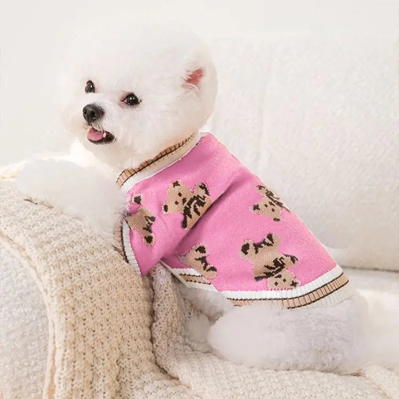 Knitted Winter Sweater for Dogs & Cats – Striped Cardigan for Small Pets