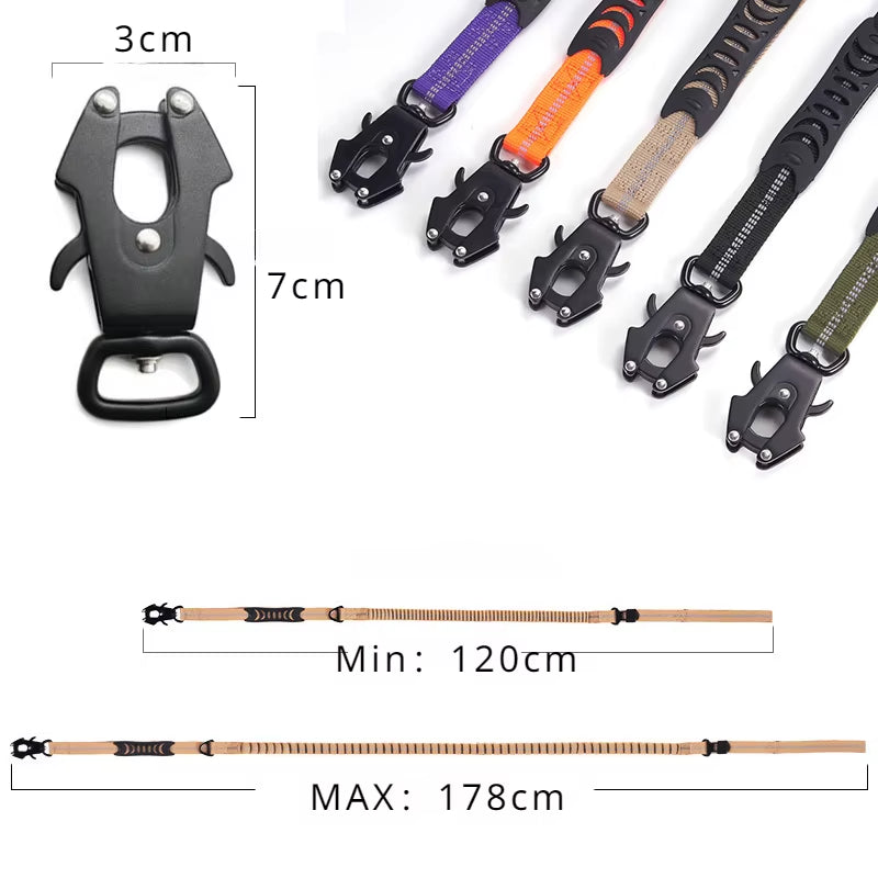 Reflective Bungee Dog Leash – Heavy Duty Tactical Leash with Car Seatbelt for Large Dogs
