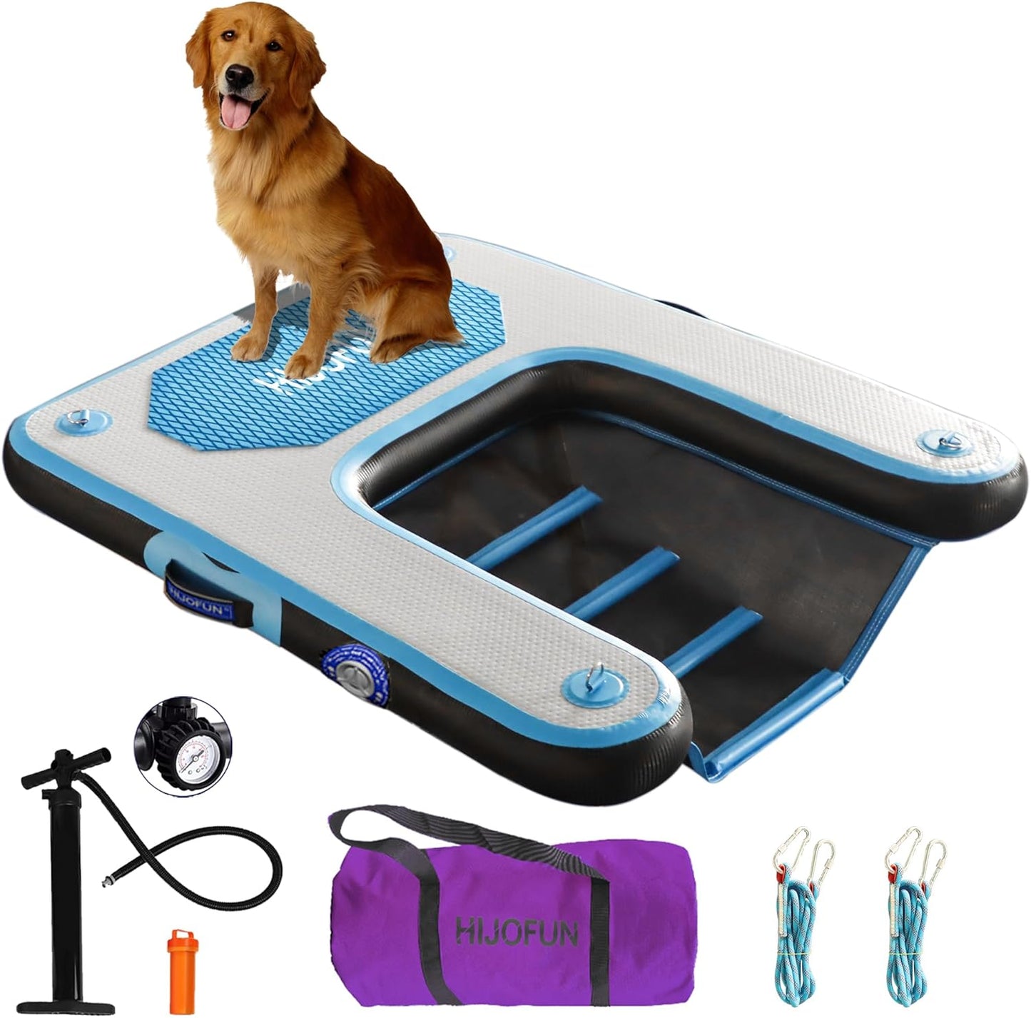 HIJOFUN Inflatable Dog Boat Ramp – Heavy-Duty, Anti-Slip Water Ramp for Dogs | Up to 220 lbs