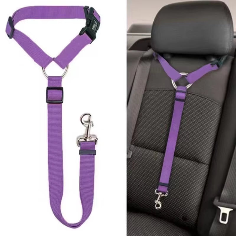 Adjustable Two-In-One Pet Car Seat Belt & Leash - Nylon Lead Harness for Dogs - Pet Safety Belt & Walking Collar