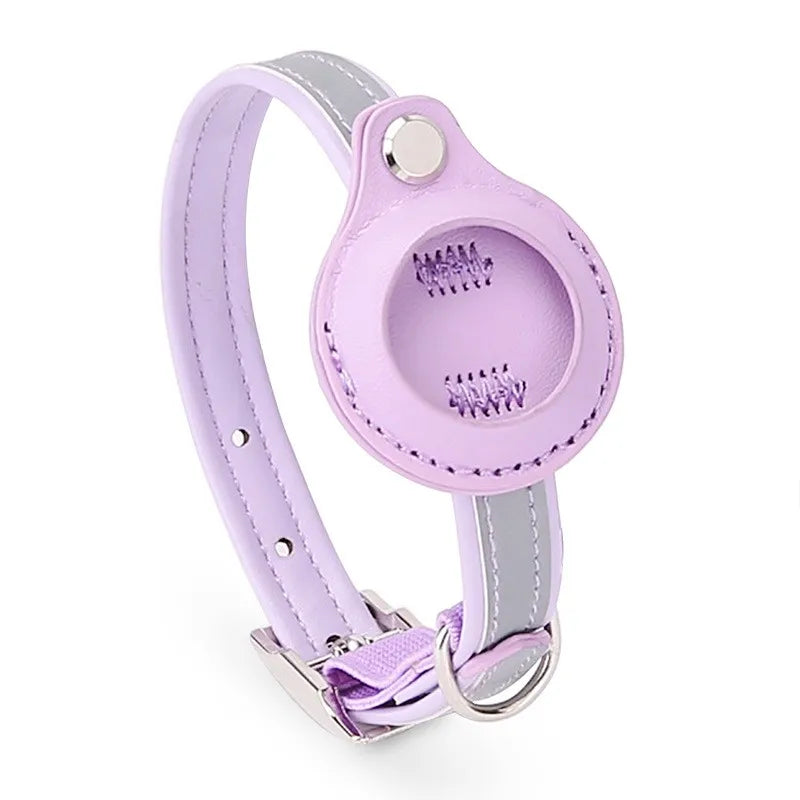 Reflective Leather Dog Collar for Apple Airtag – Adjustable Anti-Lost Collar for Dogs and Cats | Durable PU Leather, Safe & Stylish