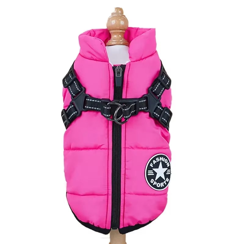Winter Dog Coat with Harness – 2-in-1 Waterproof Fleece Jacket for Small to Large Dogs | Zipper Design