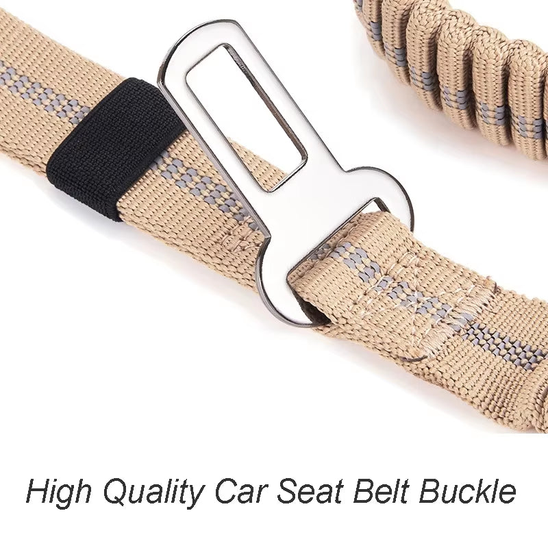 Reflective Bungee Dog Leash – Heavy Duty Tactical Leash with Car Seatbelt for Large Dogs